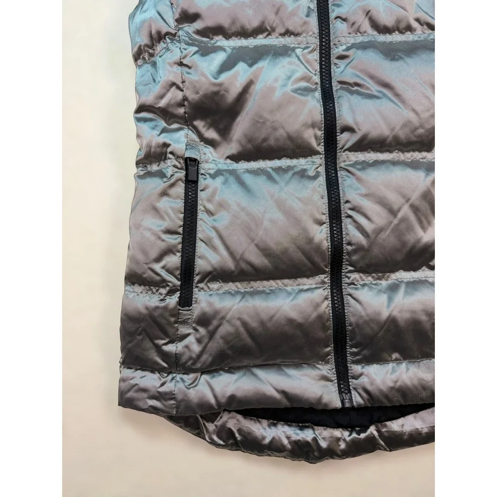 Athleta Metallic Silver Downtown High Neck Puffer‎ Ski Vest Down Filled Sz XXS